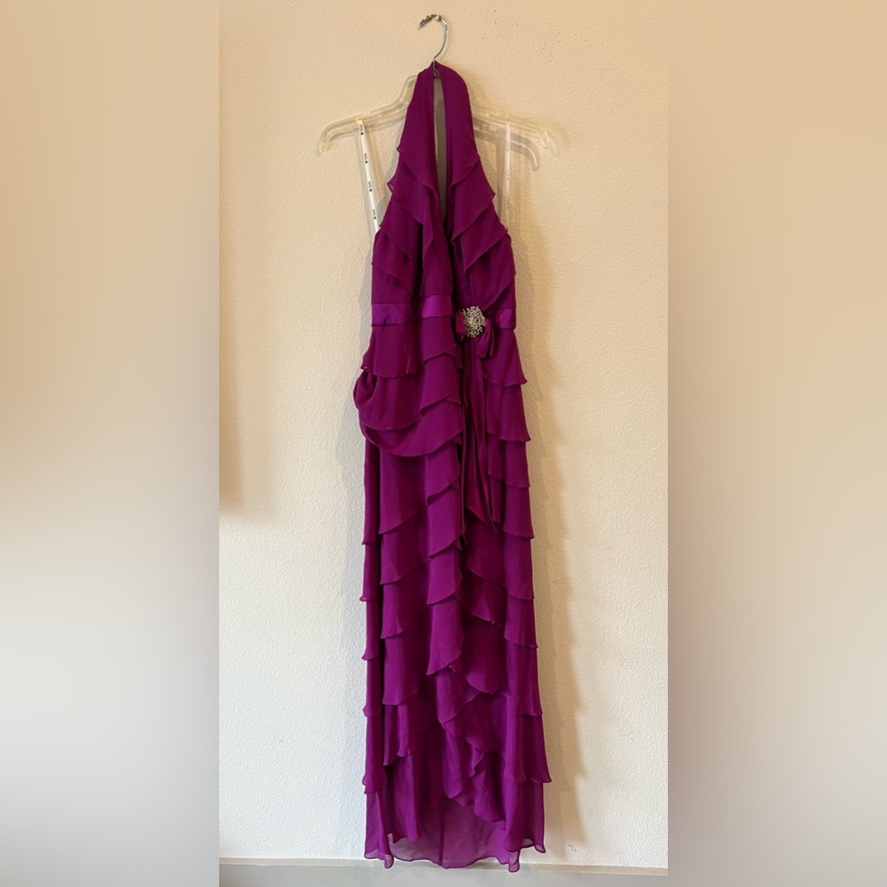 Tadashi Shoji magenta purple halter neck floor length dress